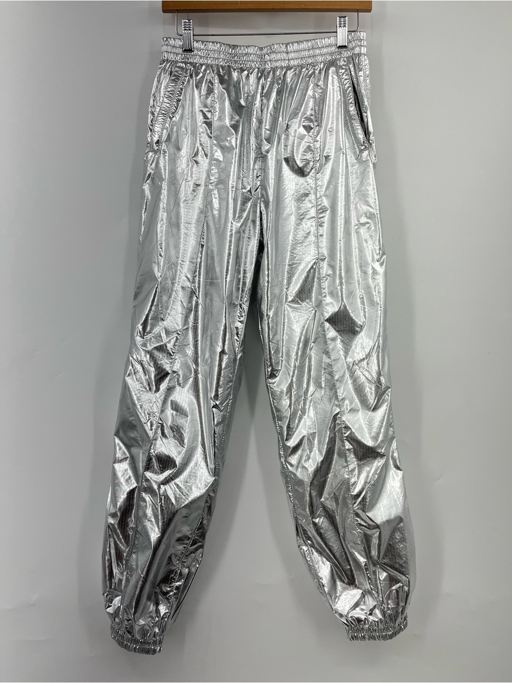 The Mighty Company metallic track pants 0747 Womens silver jogger large - Picture 2 of 10
